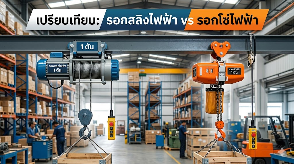  รอกสลิงไฟฟ้า vs รอกโซ่ ต่างกันยังไง เลือกแบบไหนดีให้เหมาะกับงาน